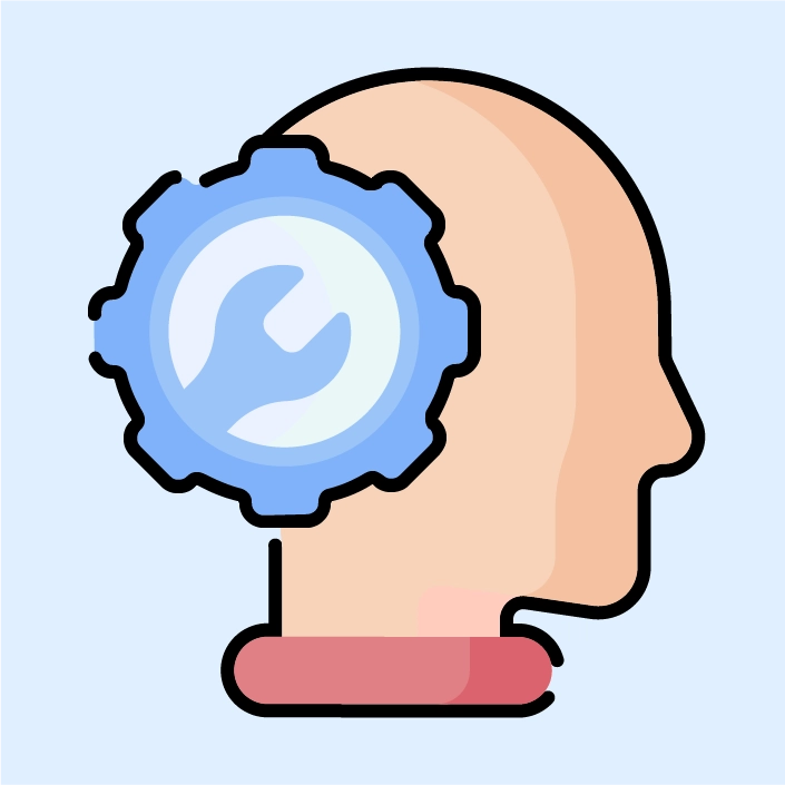 A hand and gear icons showing motor skills development through tracing.